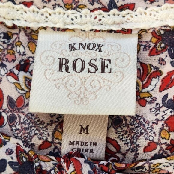 Knox Rose Peasant Blouse Womens M Boho Floral Keyhole Tassel Flowy Prairie - Picture 6 of 9